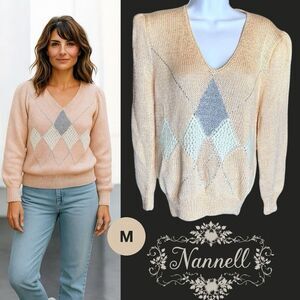 Vtg Nannell Women’s Hand Knit Sweater wool & Angora Rabbit Hair Peach Color M